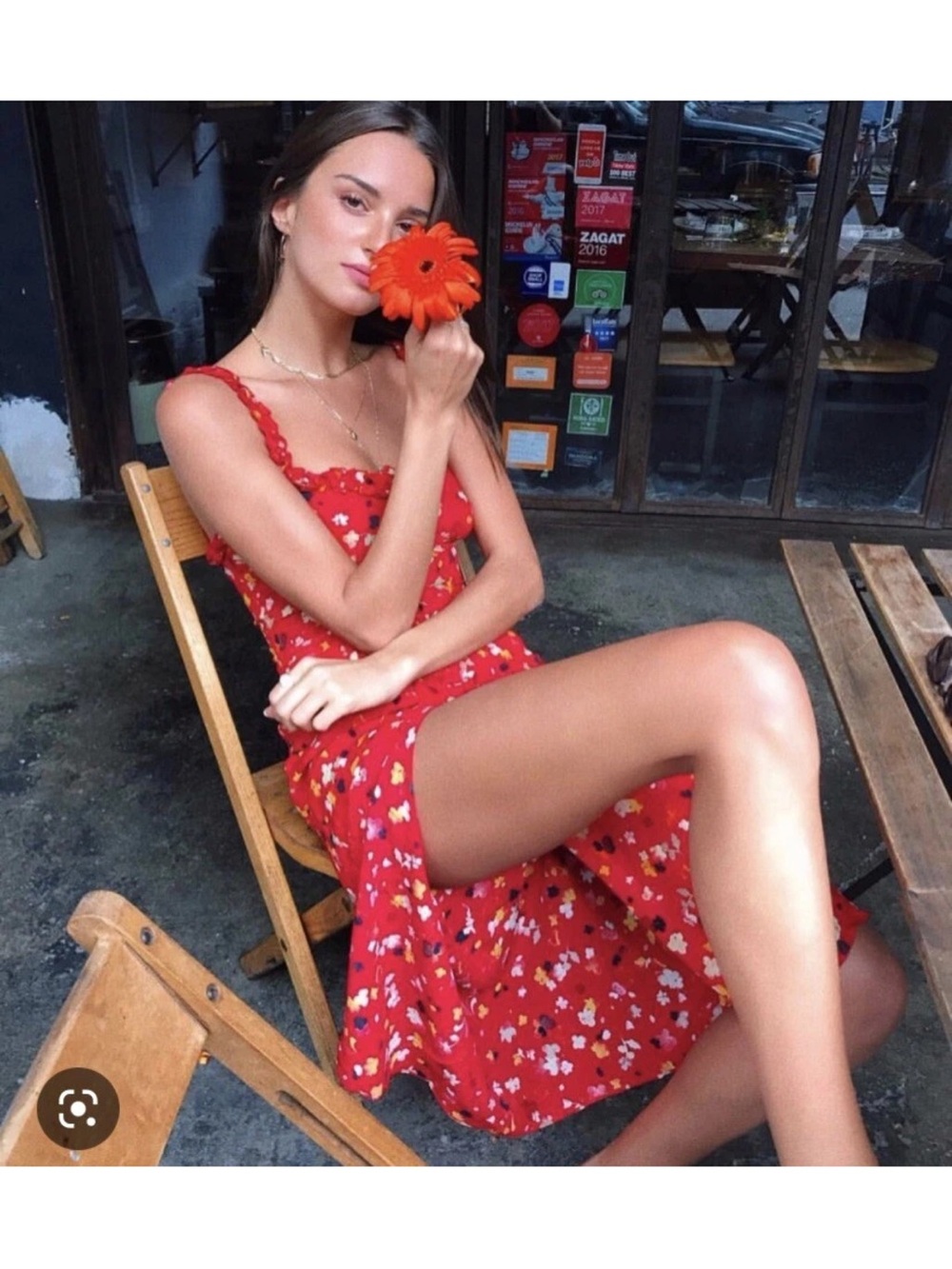 Realisation Par Juliet Silk Ruffle Button Midi Dress Rouge Fleur Red Floral XS